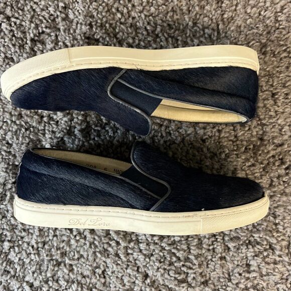 Del Toro Pony Hair Loafers Womens 6 Blue Slip On Comfort Shoe Handmade in Italy - Picture 6 of 12